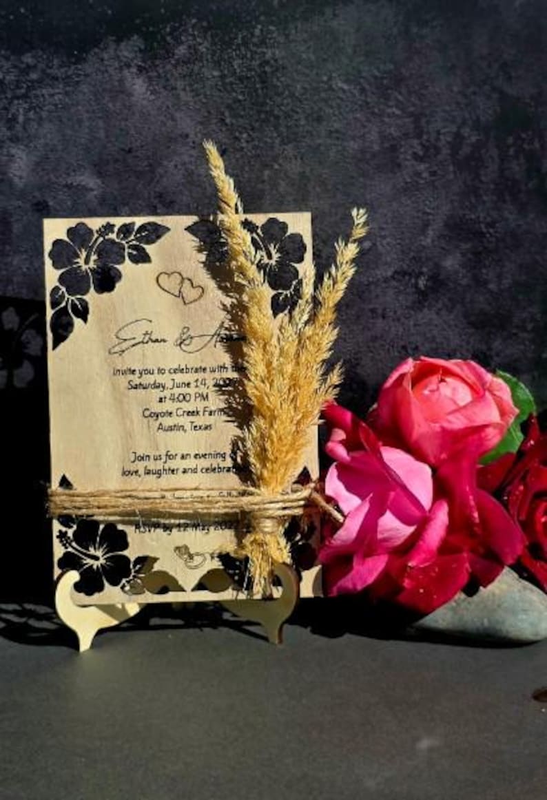 Fully Customizable Wooden Wedding Invitation — Botanical frame